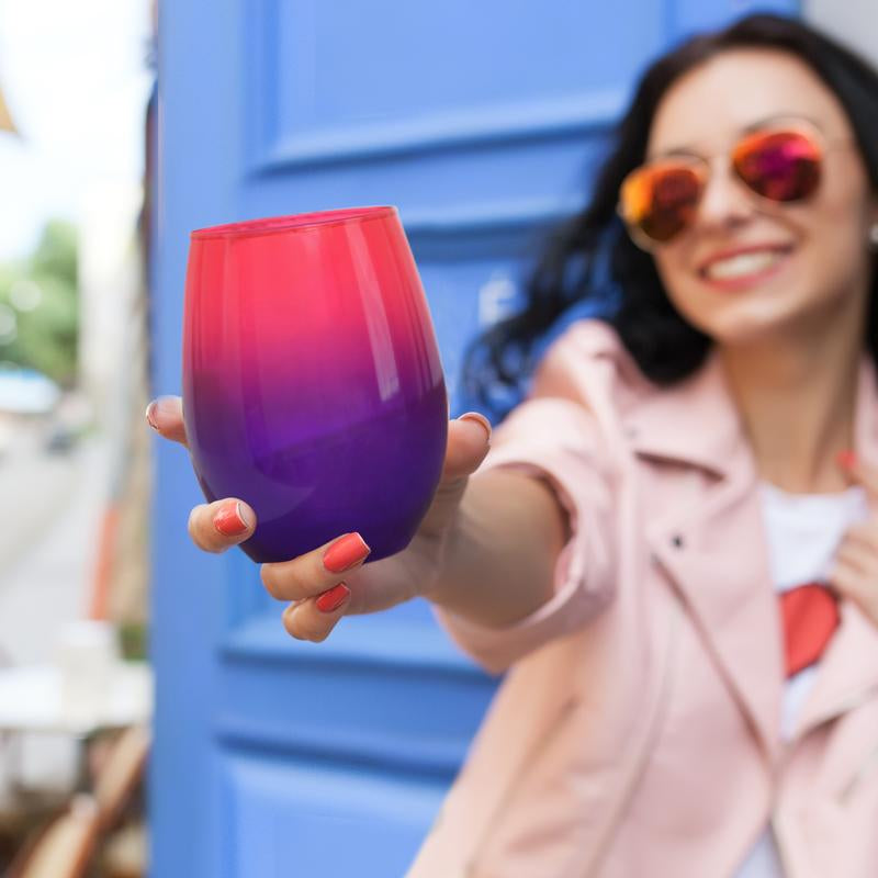 BAD BANANAS - Vibrant Set of 2 Pink and Purple Stemless Wine Glasses for Every Occasion