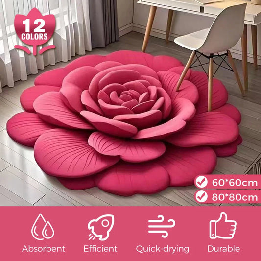Alien Floral Plush and Diatomaceous Earth Bathroom Floor Mat - Absorbent, Anti-Slip, 3D Fresh Flower Design, Dirt-Resistant
