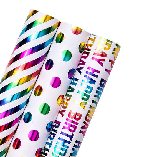 Celebrate in Style with Our Vibrant 17"x120" Birthday Wrapping Paper - Gorgeous Foil Design Perfect for Any Occasion!