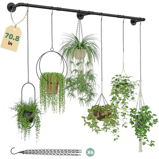 Indoor Plant Hanger with 6 Chains - Black Metal Shelves for Hanging Planters and Window Display (70.8 Inch Pot Not Included)