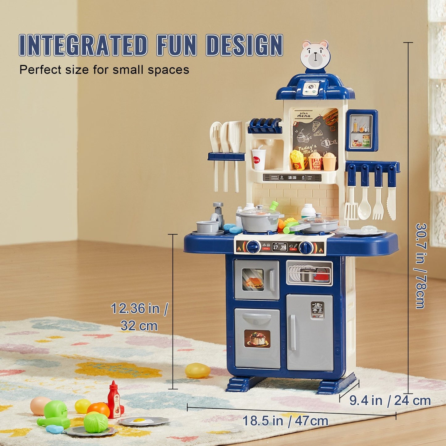 Christmas Gift VEVOR Kitchen Playset Kids Pretend Cooking Play Toy 48 Piece Accessories Blue