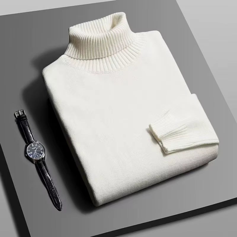 Men's High-Quality Knitted Turtleneck Sweater - Slim Fit, Long Sleeve, Anti-Pilling, Solid Color Streetwear for Autumn