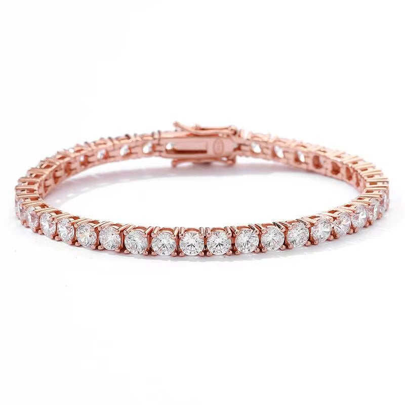 Moissanite Tennis Bracelet in 3mm and 4mm, Crafted in 925 Sterling Silver with Full Diamond Simulant Plating, Elegant Wedding and Party Jewelry for Men and Women