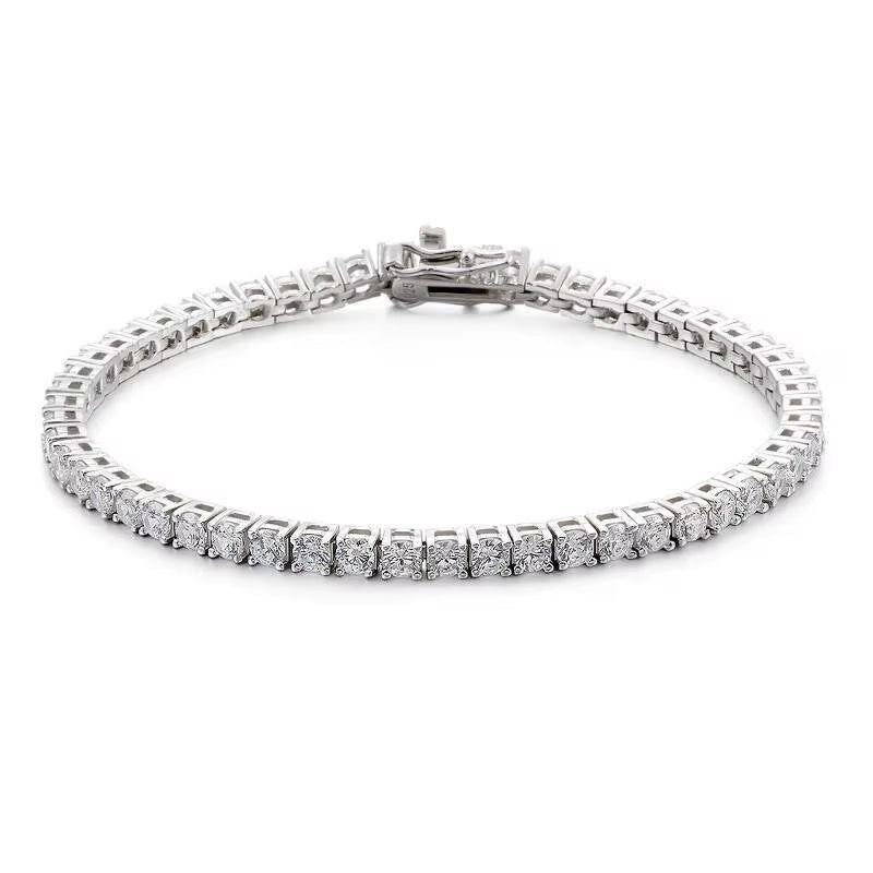 Moissanite Tennis Bracelet in 3mm and 4mm, Crafted in 925 Sterling Silver with Full Diamond Simulant Plating, Elegant Wedding and Party Jewelry for Men and Women