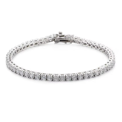 Moissanite Tennis Bracelet in 3mm and 4mm, Crafted in 925 Sterling Silver with Full Diamond Simulant Plating, Elegant Wedding and Party Jewelry for Men and Women