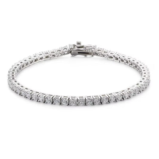 Moissanite Tennis Bracelet in 3mm and 4mm, Crafted in 925 Sterling Silver with Full Diamond Simulant Plating, Elegant Wedding and Party Jewelry for Men and Women