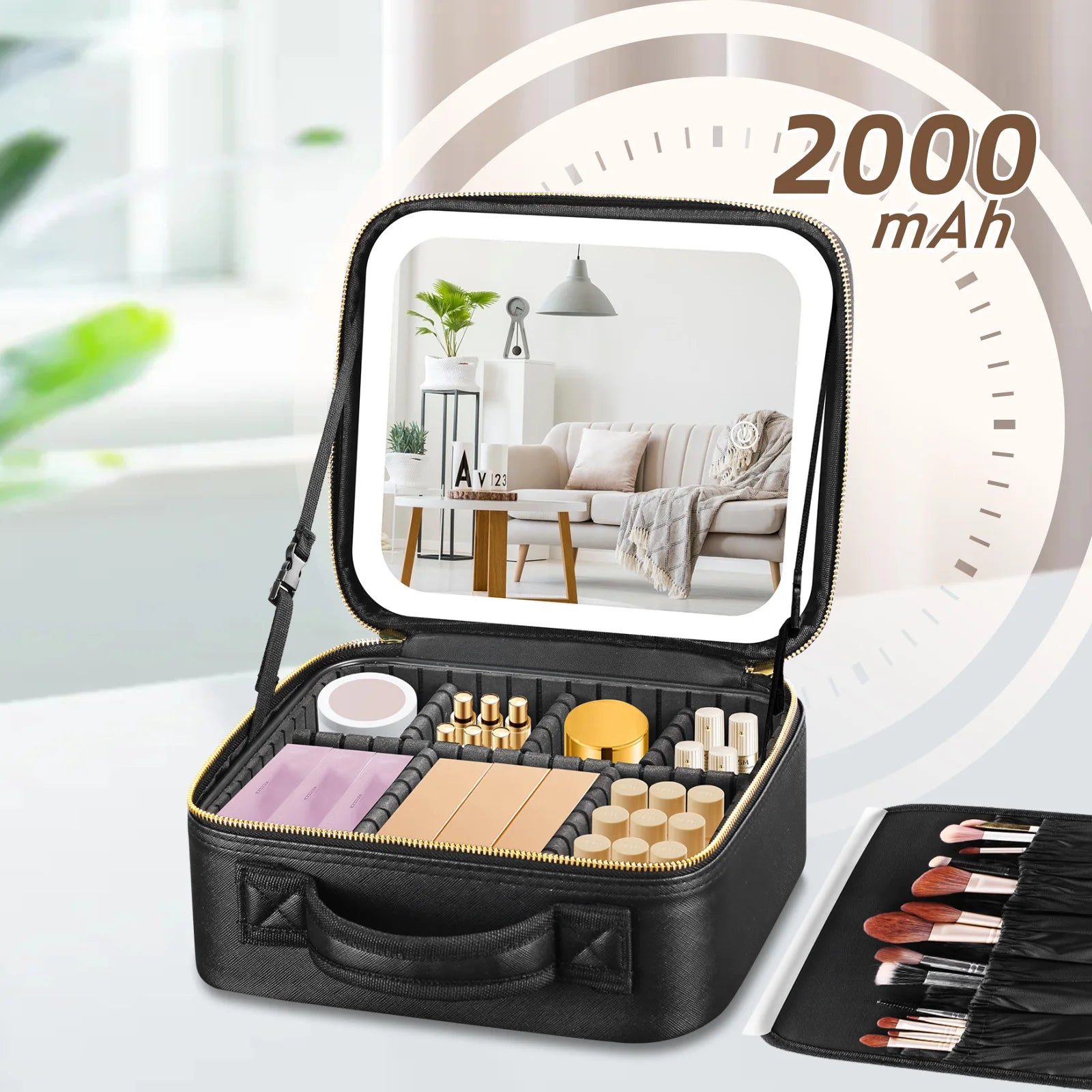Ultimate Cosmetic Portable Travel Storage Box with 2000mAh LED Rechargeable Vanity Case and Built-in Lighted Mirror