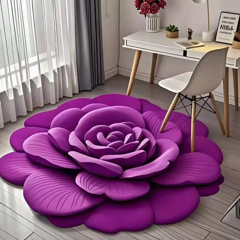 Alien Floral Plush and Diatomaceous Earth Bathroom Floor Mat - Absorbent, Anti-Slip, 3D Fresh Flower Design, Dirt-Resistant