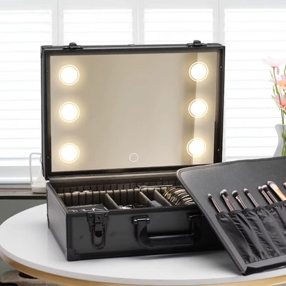Transform Your Makeup Routine with the Ultimate Makeup Travel Lighted Case Featuring a Large LED Mirror and Adjustable Divider for Perfect Organization – Waterproof and Stylish!