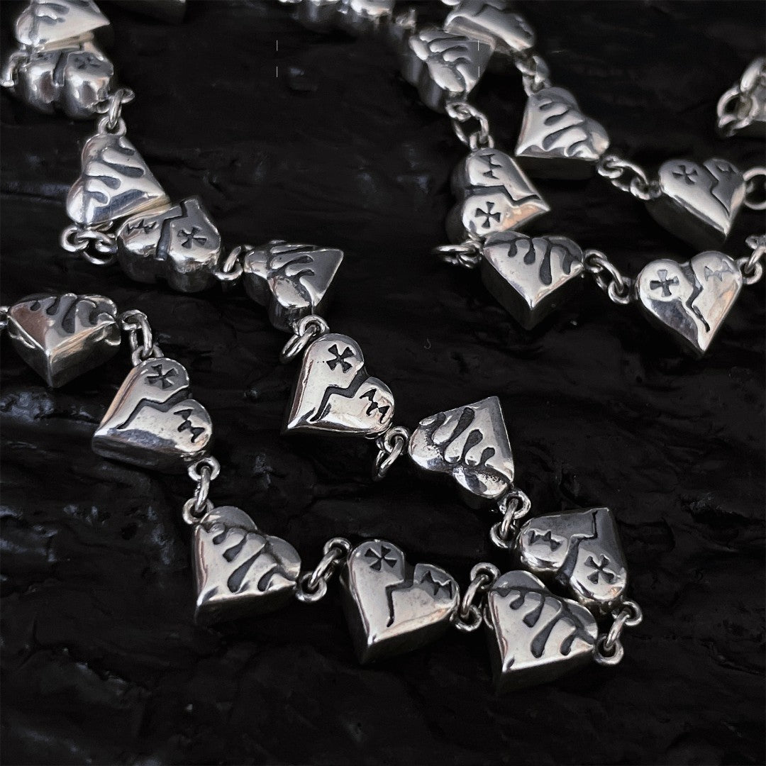 S925 Silver Heart Broken Graffiti Love Necklace
