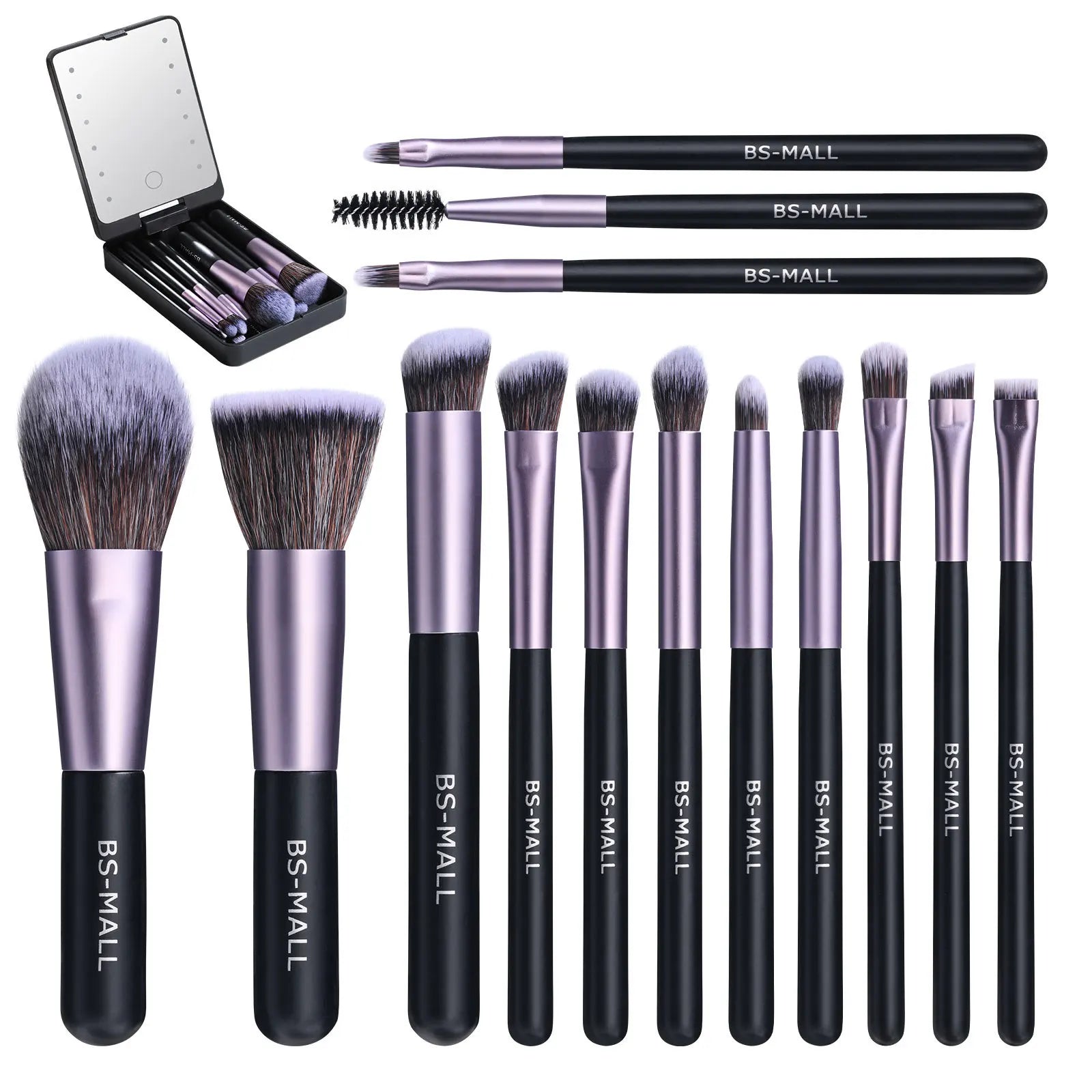 Transform Your Look with the Ultimate 14-Piece Makeup Brush Set Featuring a LED Lighted Travel Mirror!
