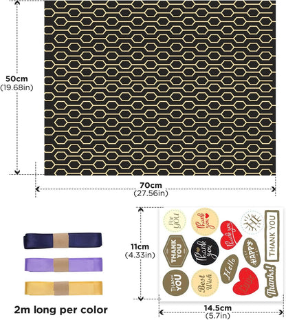 Elevate Your Gift-Giving with Our 6 Sheets Black & Gold Gift Wrapping Paper Set - Perfect for Every Occasion!
