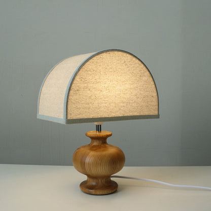 Linen Table Lamp Solid Wood Log Bedside Ambience Light