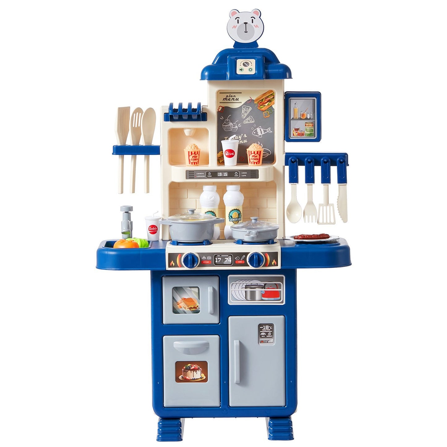 Christmas Gift VEVOR Kitchen Playset Kids Pretend Cooking Play Toy 48 Piece Accessories Blue
