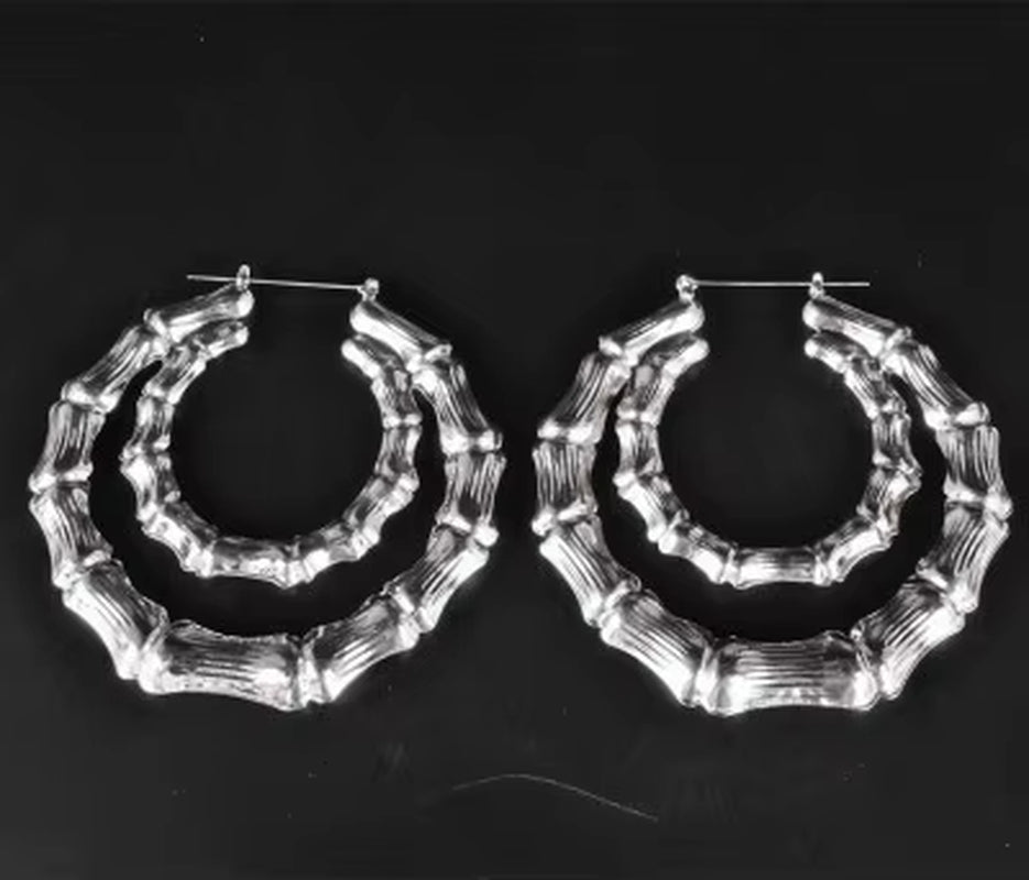 Geometric Bamboo Hoop Earrings in Gold and Silver for Women - Statement Jewelry for Hip Hop and Party Wear