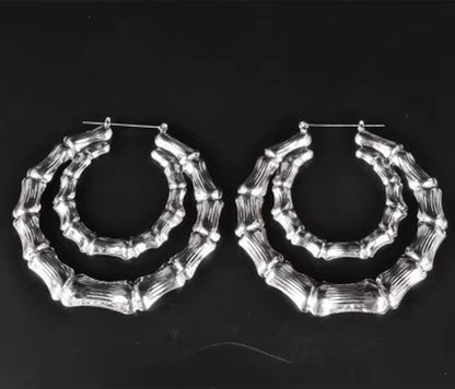 Geometric Bamboo Hoop Earrings in Gold and Silver for Women - Statement Jewelry for Hip Hop and Party Wear