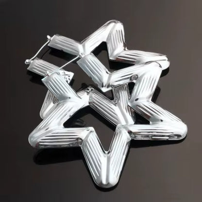 Geometric Bamboo Hoop Earrings in Gold and Silver for Women - Statement Jewelry for Hip Hop and Party Wear