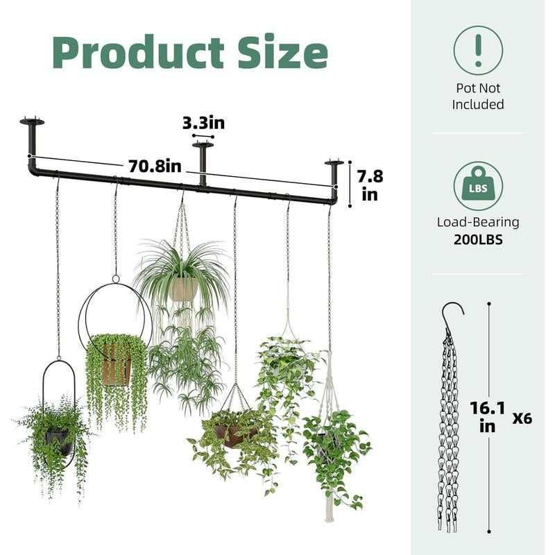 Indoor Plant Hanger with 6 Chains - Black Metal Shelves for Hanging Planters and Window Display (70.8 Inch Pot Not Included)