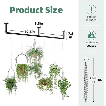 Indoor Plant Hanger with 6 Chains - Black Metal Shelves for Hanging Planters and Window Display (70.8 Inch Pot Not Included)