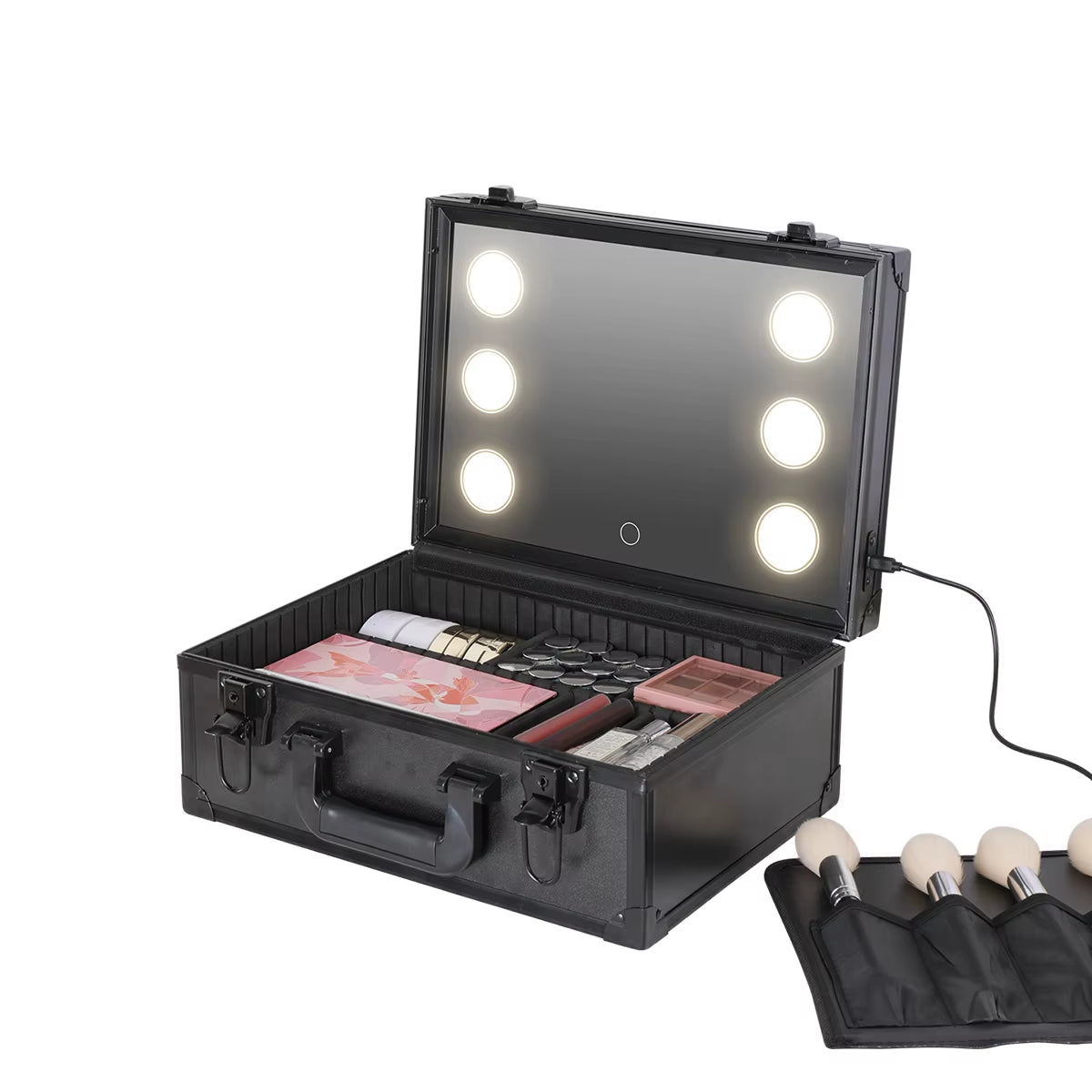 Transform Your Makeup Routine with the Ultimate Makeup Travel Lighted Case Featuring a Large LED Mirror and Adjustable Divider for Perfect Organization – Waterproof and Stylish!