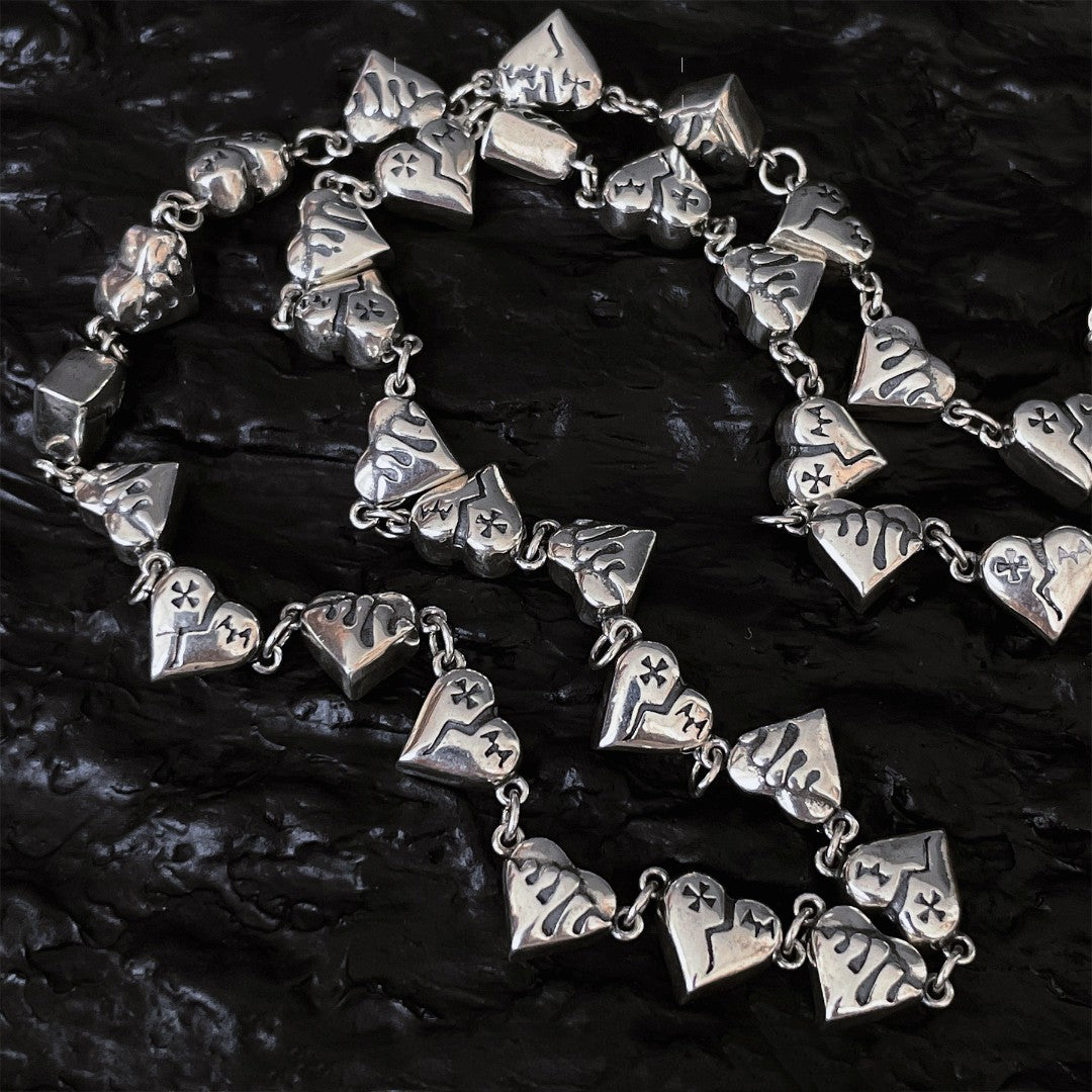 S925 Silver Heart Broken Graffiti Love Necklace