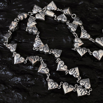 S925 Silver Heart Broken Graffiti Love Necklace