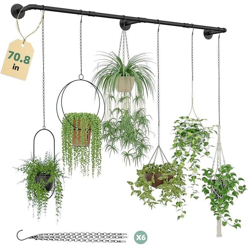 Indoor Plant Hanger with 6 Chains - Black Metal Shelves for Hanging Planters and Window Display (70.8 Inch Pot Not Included)