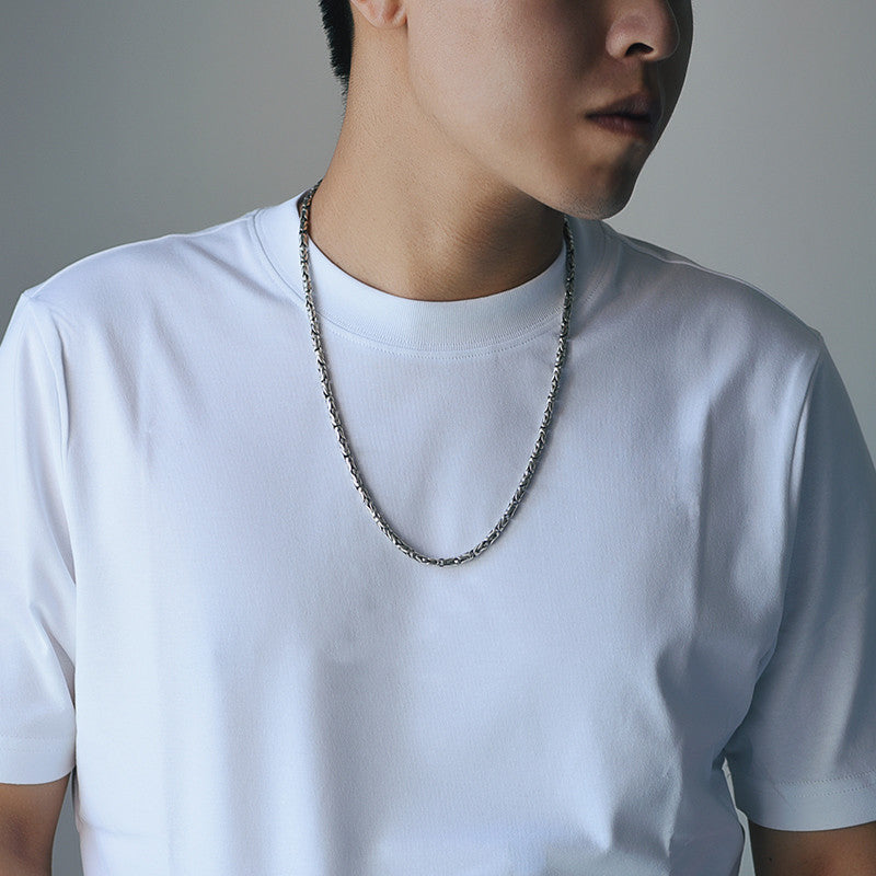 Men's Fashionable Silver Plaid Necklace