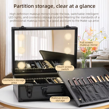 Transform Your Makeup Routine with the Ultimate Makeup Travel Lighted Case Featuring a Large LED Mirror and Adjustable Divider for Perfect Organization – Waterproof and Stylish!