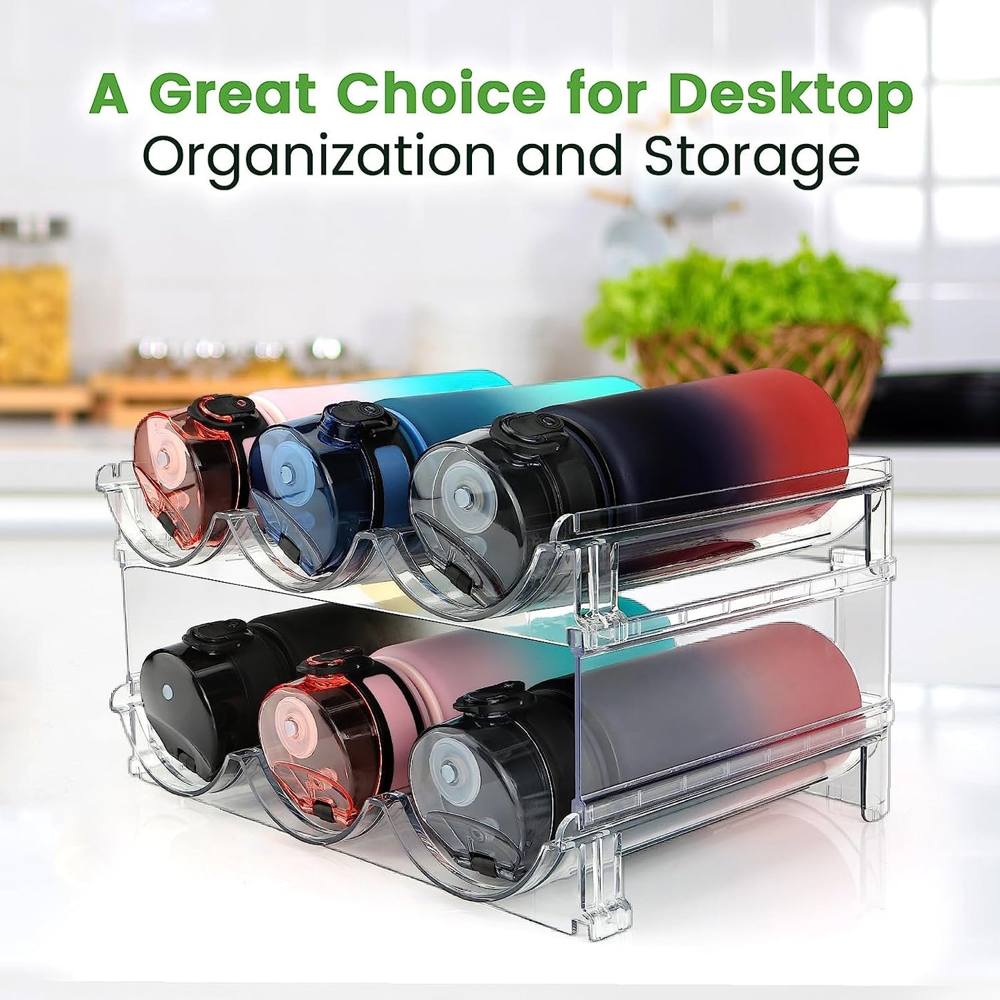 Revolutionize Your Kitchen Space with Our Stackable Water Bottle Organizer - Perfect Storage Solution for Cabinets and Refrigerators - Set of 2!