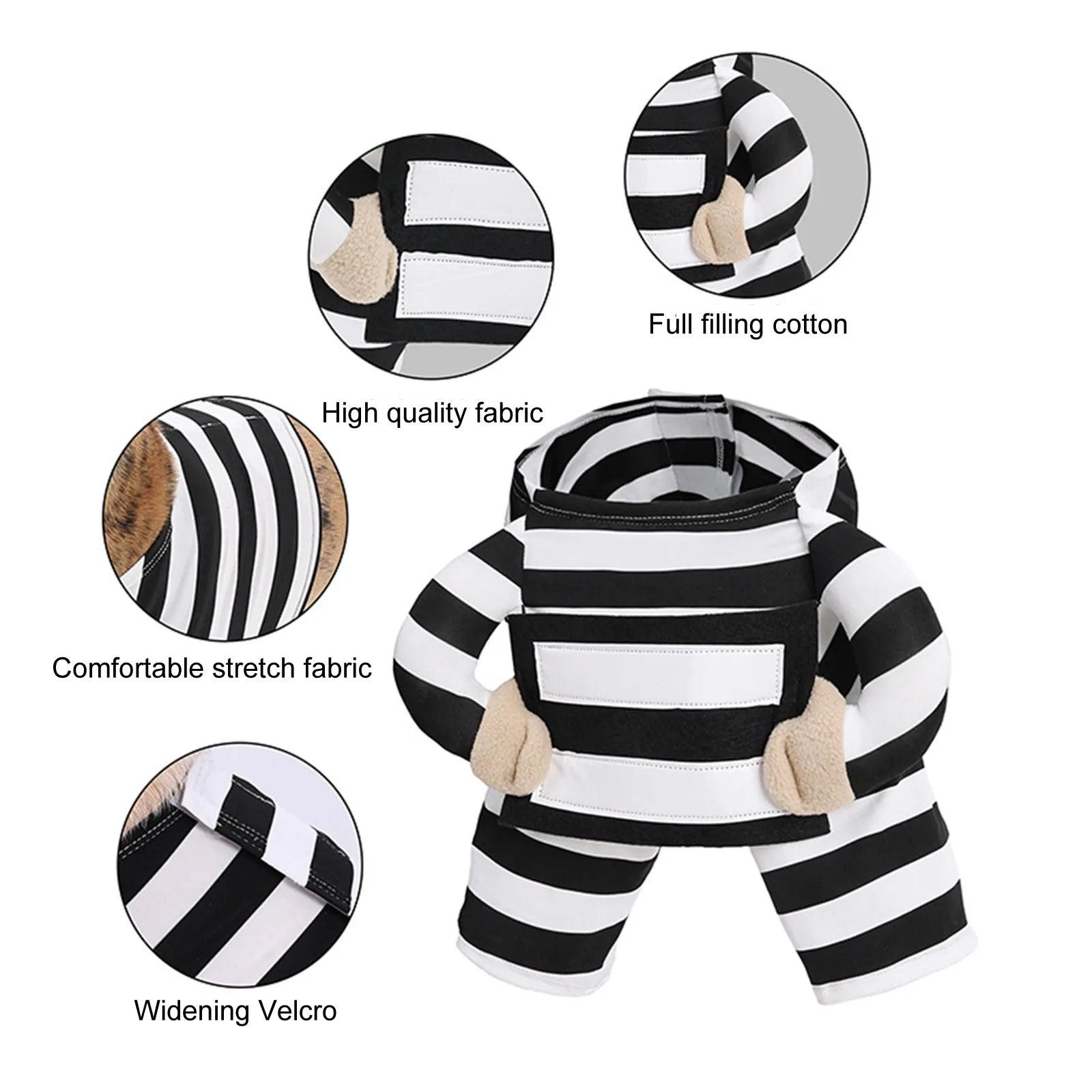 Funny Prisoner Dog Costume Halloween Pet Outfit Striped Jumpsuit for Dogs Party Dress up Cute Animal Costume with ID Tag