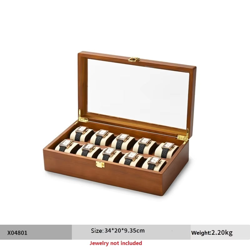 10 Grids Watch Box Wooden Jewelry Box Watches Organizer Men Women Mechanical Watches Storage Case Wristwatch Display Box