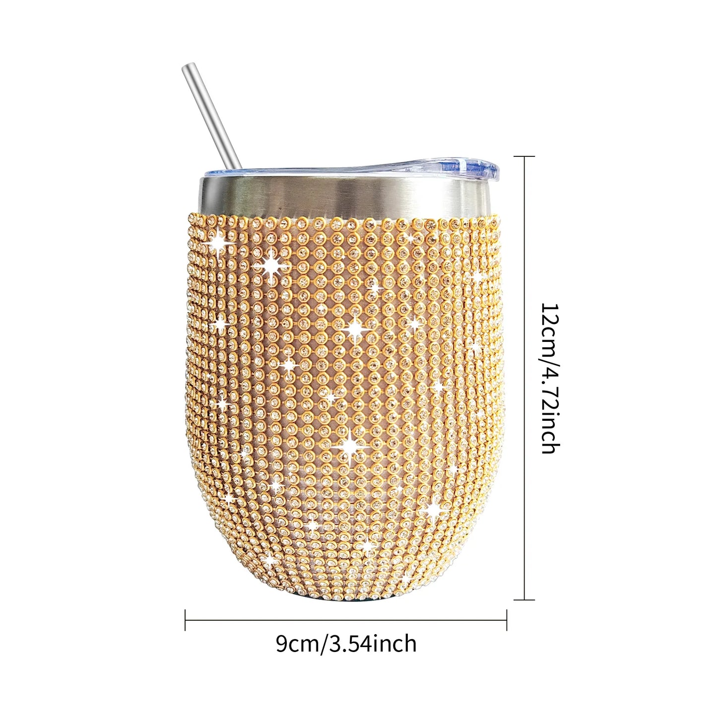 12Oz Diamond Wine Tumbler with Sealed Lid Vacuum Thermo Beer Mug Cup Stainless Steel Mug Cup Champagne Party Bridemaid Gift