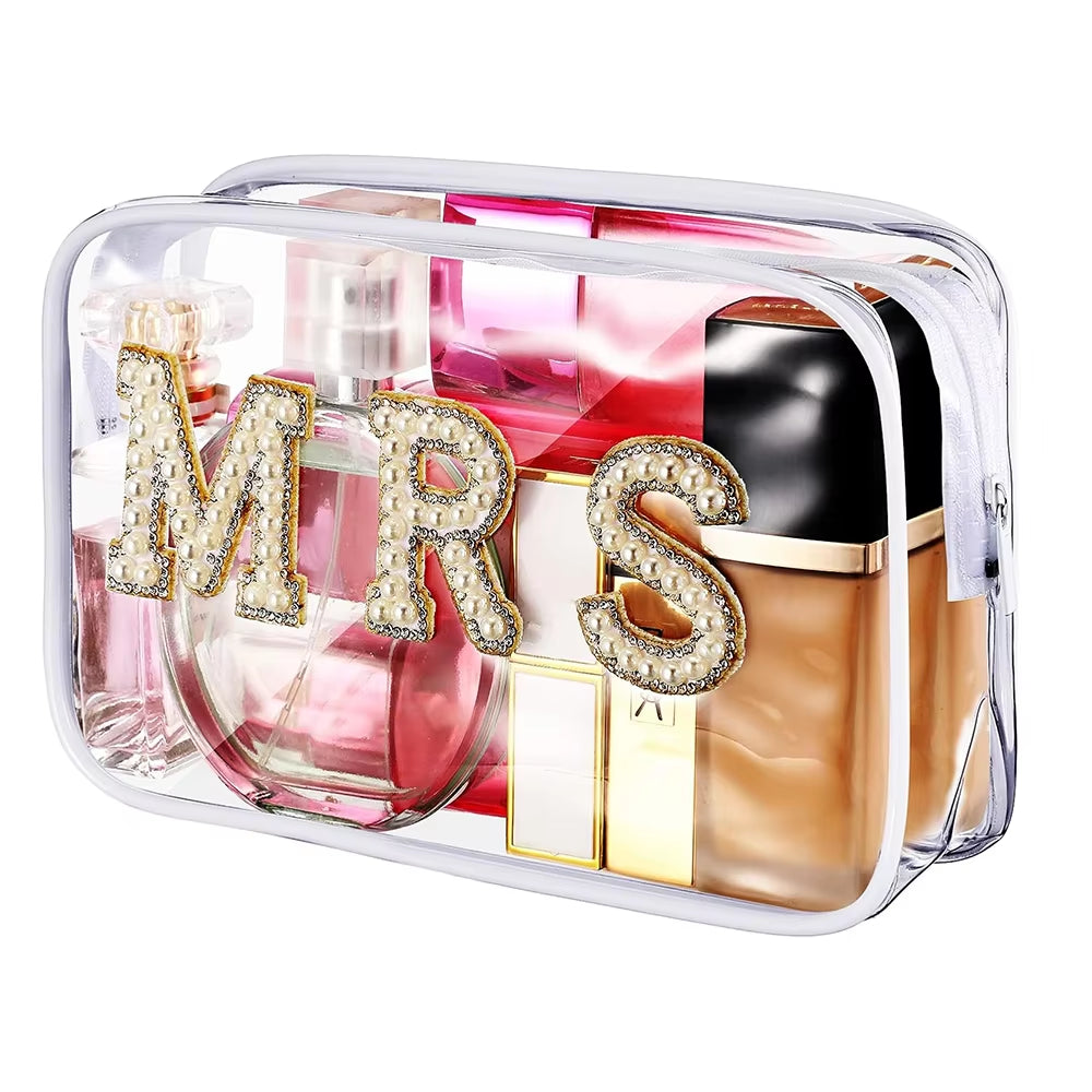 Chic 2024 Bride Pearl Rhinestone Letter Clear Makeup Bag - Perfect Gift for Weddings, Bridal Showers, and Engagements