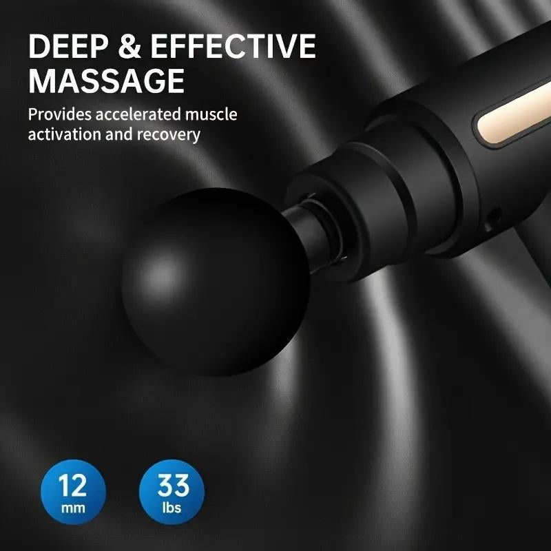 Portable USB Rechargeable 6-Speed Body Massage Gun with Adjustable Multifunctional Features for Muscle Recovery, Neck and Back Pain Relief, and Post-Workout Relaxation; Includes 4 Replaceable Heads and Ultra-Quiet Brushless Motor - Ideal Gift in Black