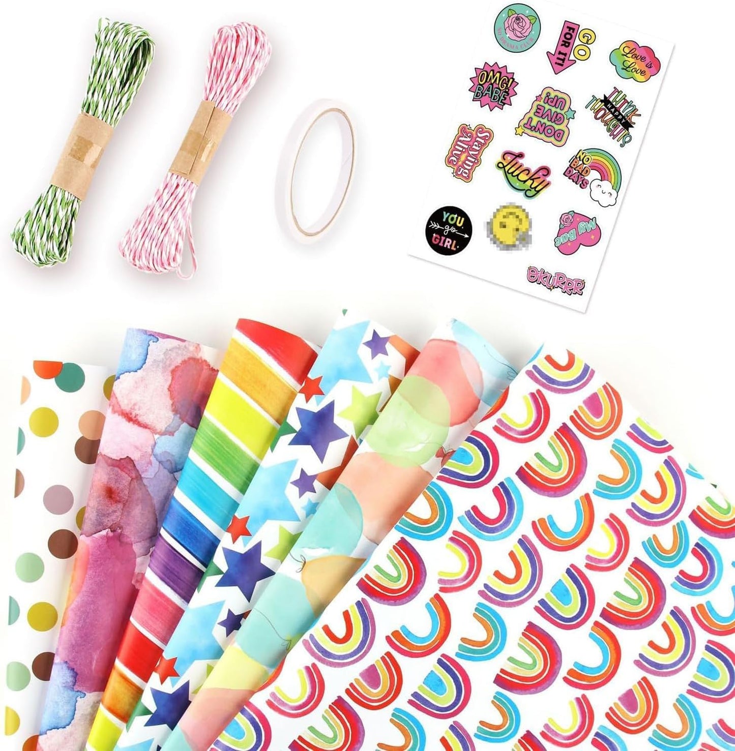 Vibrant 6-Piece Gift Wrapping Paper Set - Celebrate Every Occasion with Recyclable Birthday & Xmas Wrap, Complete with Ribbons, Stickers, and Tags!