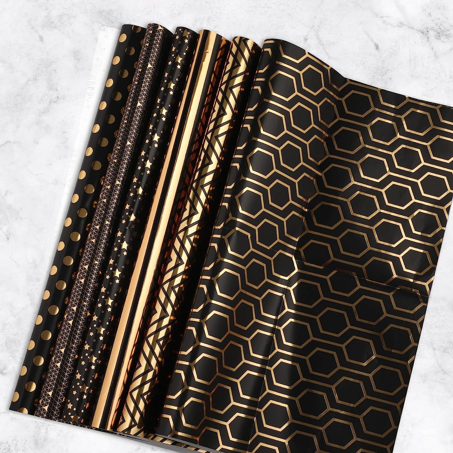 Elevate Your Gift-Giving with Our 6 Sheets Black & Gold Gift Wrapping Paper Set - Perfect for Every Occasion!