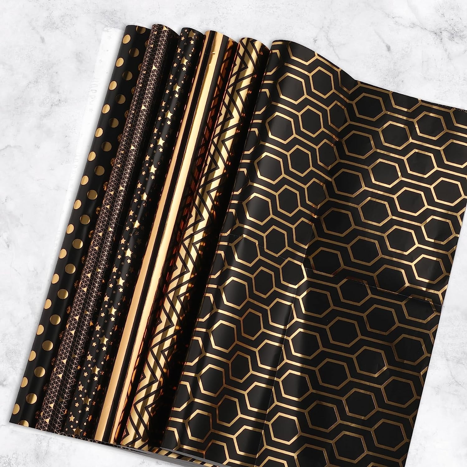 Elevate Your Gift-Giving with Our 6 Sheets Black & Gold Gift Wrapping Paper Set - Perfect for Every Occasion!