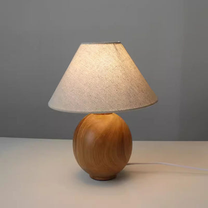 Linen Table Lamp Solid Wood Log Bedside Ambience Light