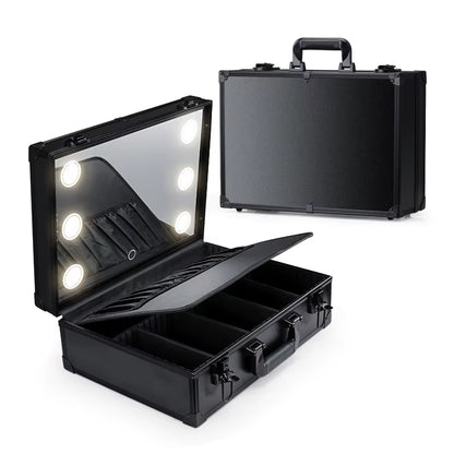 Transform Your Makeup Routine with the Ultimate Makeup Travel Lighted Case Featuring a Large LED Mirror and Adjustable Divider for Perfect Organization – Waterproof and Stylish!