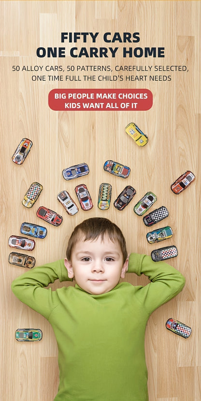 A 50-piece Alloy Toy Car Set With A Storage Box And A Foldable Play Mat, As Well As A Wide Variety Of Combinations, Perfect As An Educational And Entertaining Gift For Children Aged 3 And Up