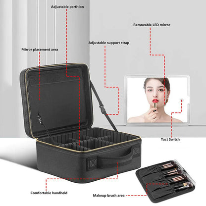 Smart LED Makeup Organizer with Mirror – Spacious Cosmetic Travel Case for the Modern Woman
