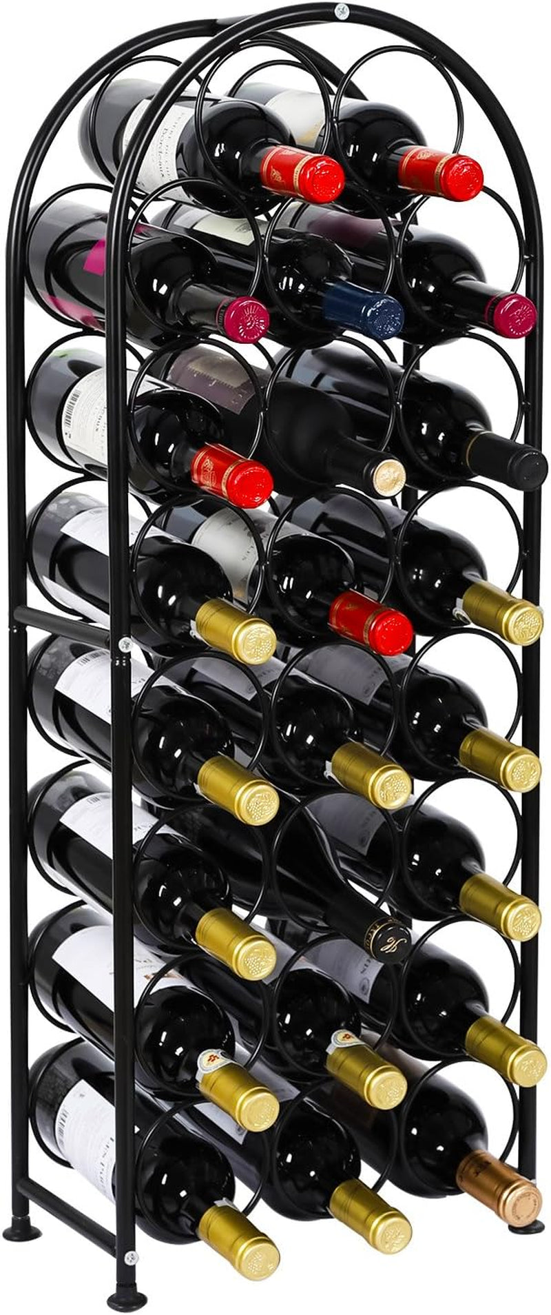 23 Bottles Arched Freestanding Floor Metal Wine Rack Wine Bottle Holders Stands, Black