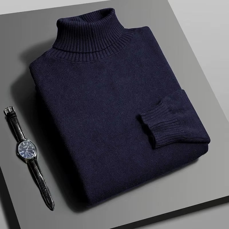 Men's High-Quality Knitted Turtleneck Sweater - Slim Fit, Long Sleeve, Anti-Pilling, Solid Color Streetwear for Autumn