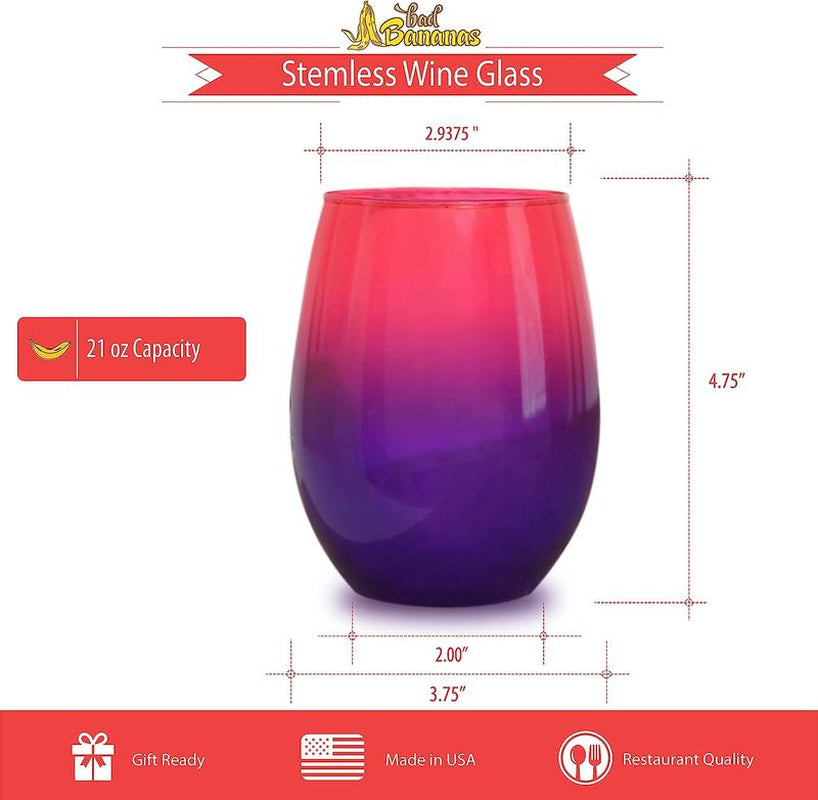 BAD BANANAS - Vibrant Set of 2 Pink and Purple Stemless Wine Glasses for Every Occasion
