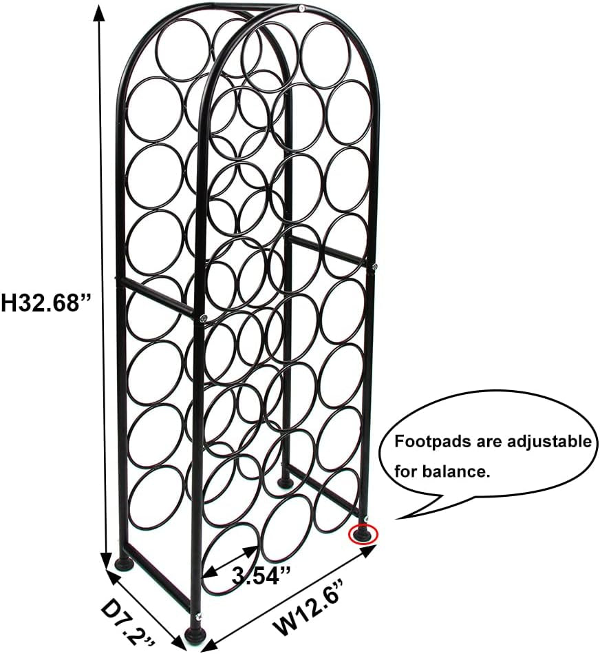 23 Bottles Arched Freestanding Floor Metal Wine Rack Wine Bottle Holders Stands, Black