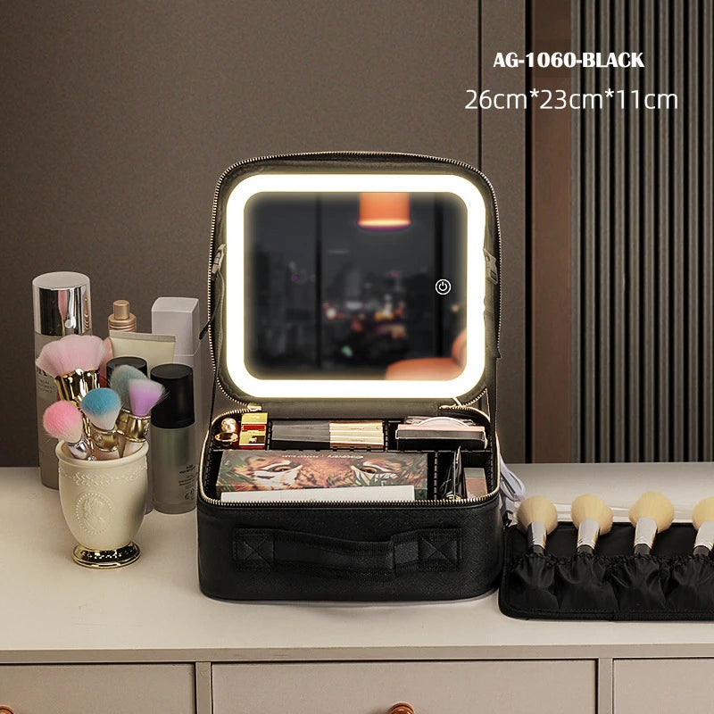 Ultimate Cosmetic Portable Travel Storage Box with 2000mAh LED Rechargeable Vanity Case and Built-in Lighted Mirror