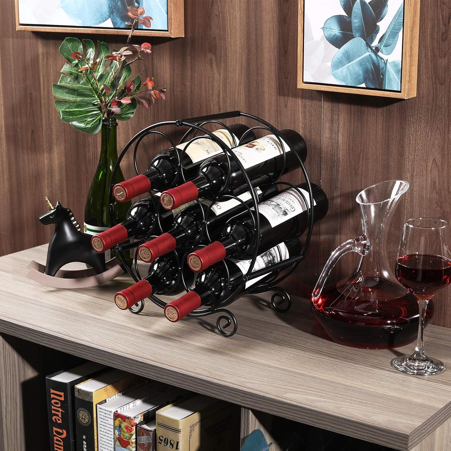Stylish Black Metal 7-Bottle Countertop Wine Rack - Perfect Space-Saving Drink Organizer for Your Home