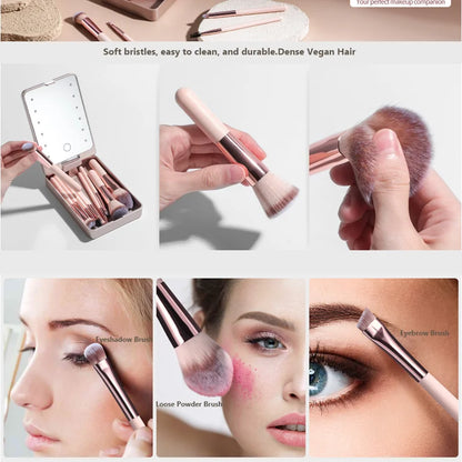 Transform Your Look with the Ultimate 14-Piece Makeup Brush Set Featuring a LED Lighted Travel Mirror!