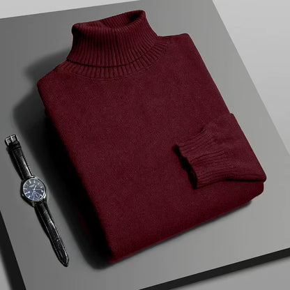 Men's High-Quality Knitted Turtleneck Sweater - Slim Fit, Long Sleeve, Anti-Pilling, Solid Color Streetwear for Autumn